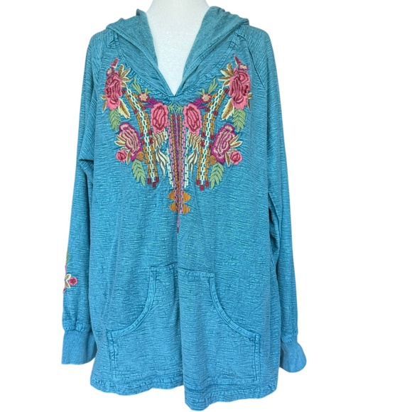 Avani Del Amour Embroidered Slub Cotton Hooded Shirt Size XL - Picture 1 of 7